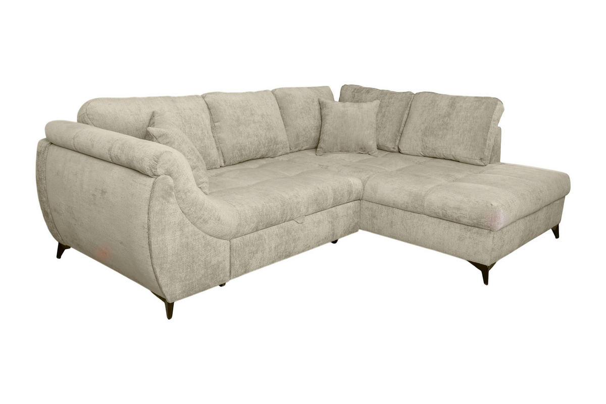 ECKSOFA LIVANO Beige Chenille Liegefläche im Originalstoff  - Beige/Schwarz, Design, Textil/Metall (250/190cm) - P & B