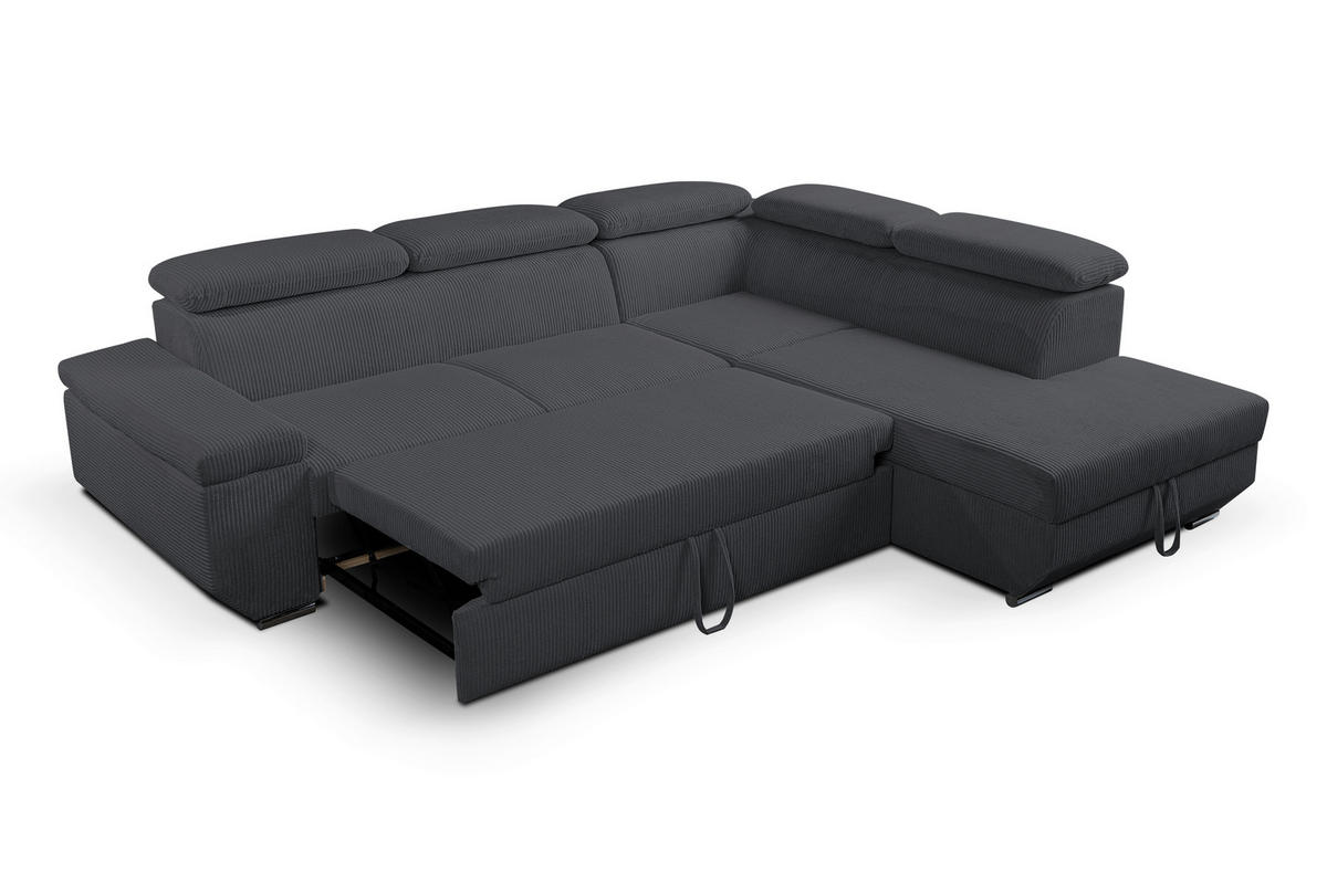 ECKSOFA LARS I Anthrazit Cord  - Chromfarben/Anthrazit, Design, Kunststoff/Textil (264/215cm) - Livetastic