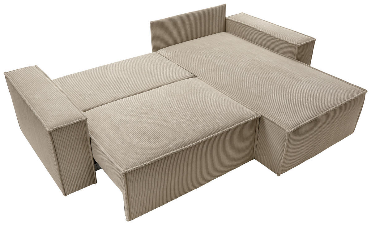 ECKSCHLAFSOFA  mit Armlehnen seitenverkehrt montierbar Samt Taupe  - Taupe/Schwarz, KONVENTIONELL, Holz/Kunststoff (251/170cm) - MID.YOU