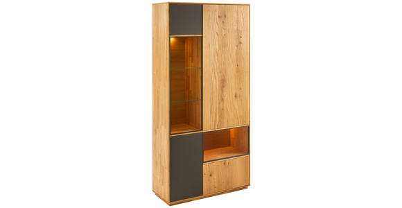 VITRINE in massiv Wildeiche Anthrazit, Eichefarben  - Eichefarben/Anthrazit, Design, Glas/Holz (98/205/42cm) - Waldwelt