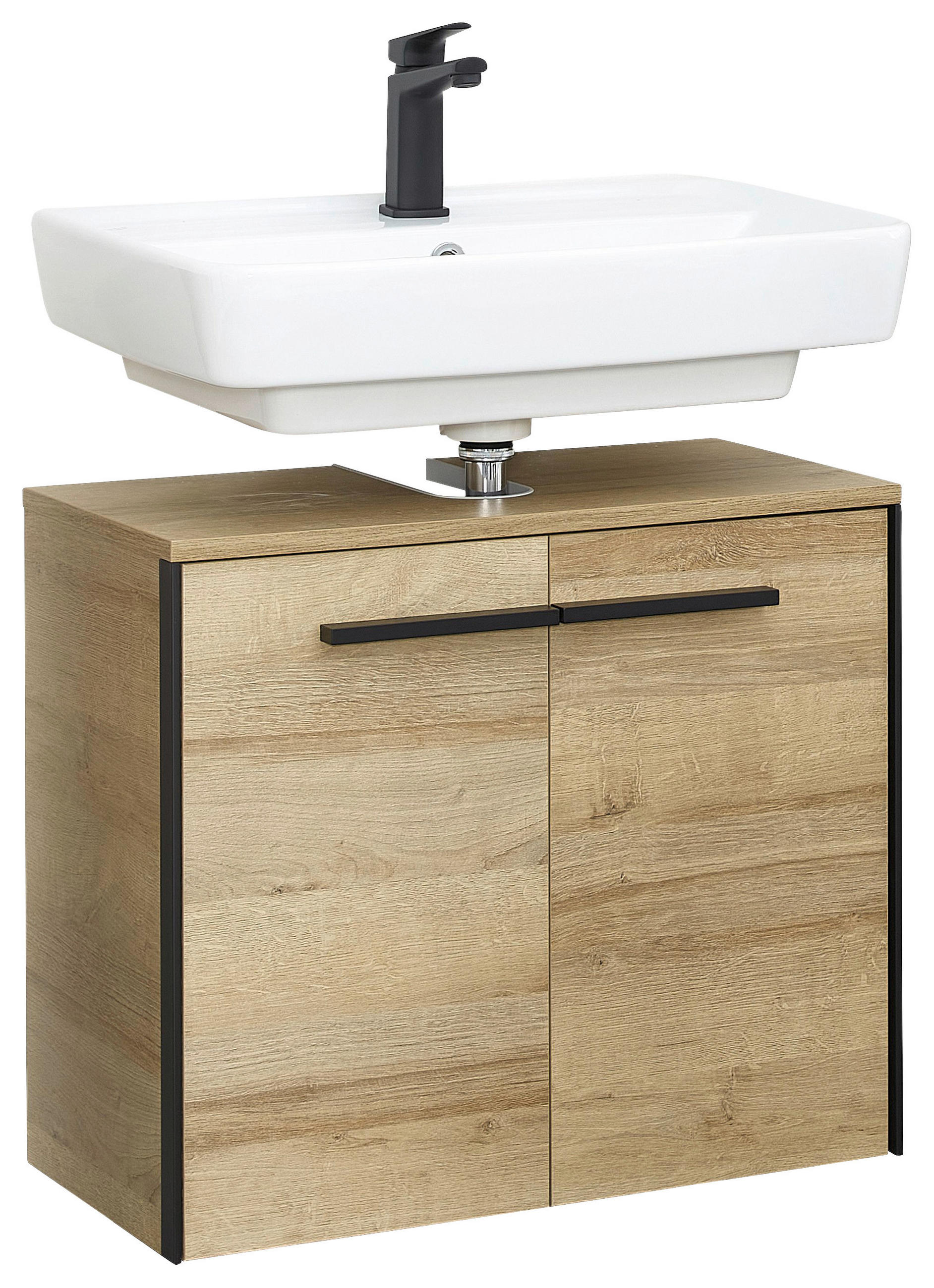 WASCHBECKENUNTERSCHRANK 60/53/33 cm - Eichefarben/Schwarz, Natur, Holzwerkstoff/Kunststoff (60/53/33cm) - Xora