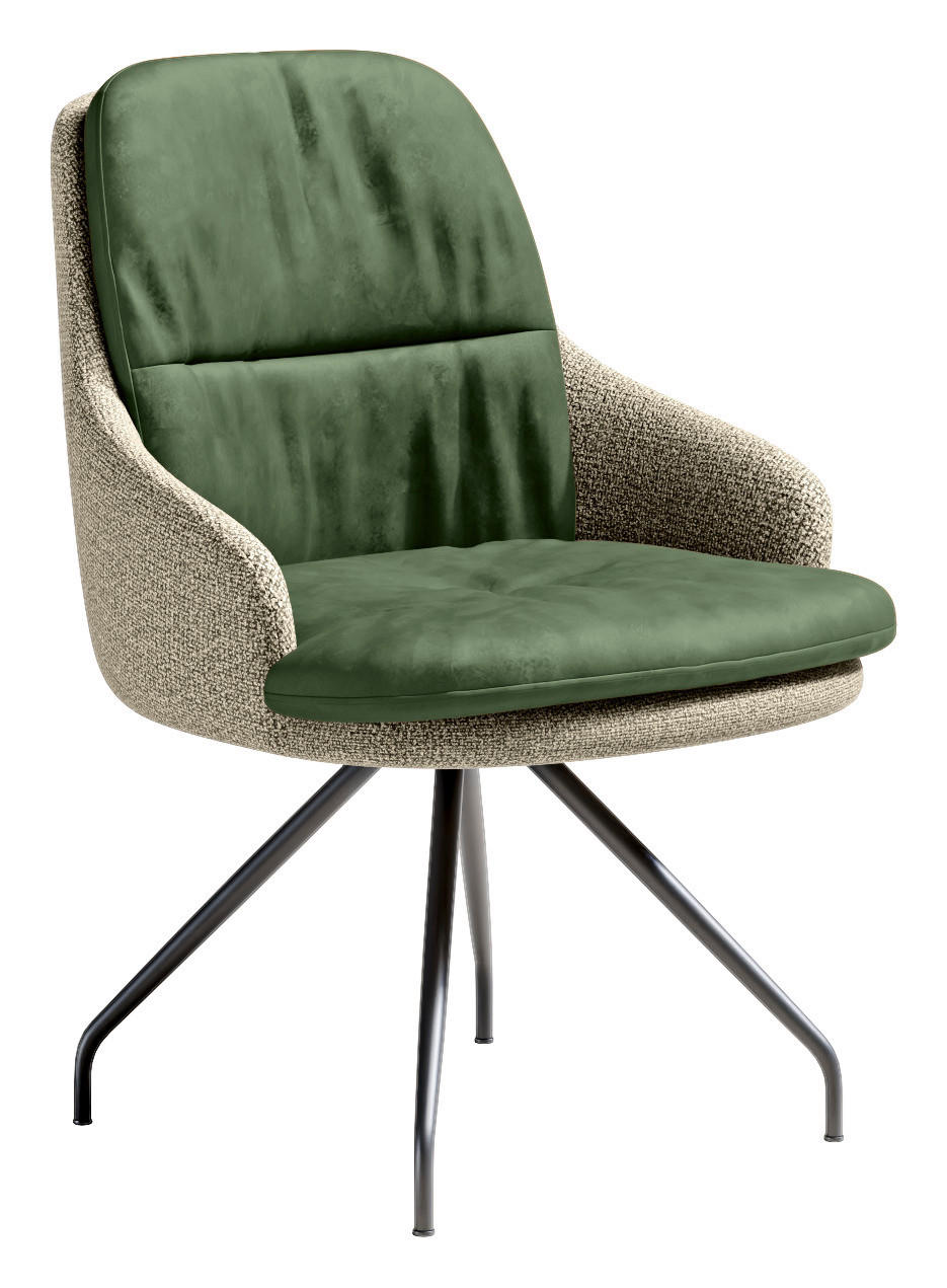 ARMLEHNSTUHL  Beinauswahl, Sitzfläche 360° drehbar, Stoff-/Lederauswahl Velours  Naturfarben, Graugrün  - Schwarz/Naturfarben, Design, Textil/Metall (60/86/66cm) - Dieter Knoll