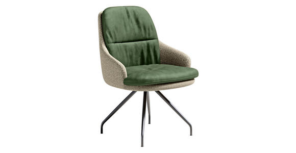 ARMLEHNSTUHL  Beinauswahl, Sitzfläche 360° drehbar, Stoff-/Lederauswahl Velours  Naturfarben, Graugrün  - Schwarz/Naturfarben, Design, Textil/Metall (60/86/66cm) - Dieter Knoll