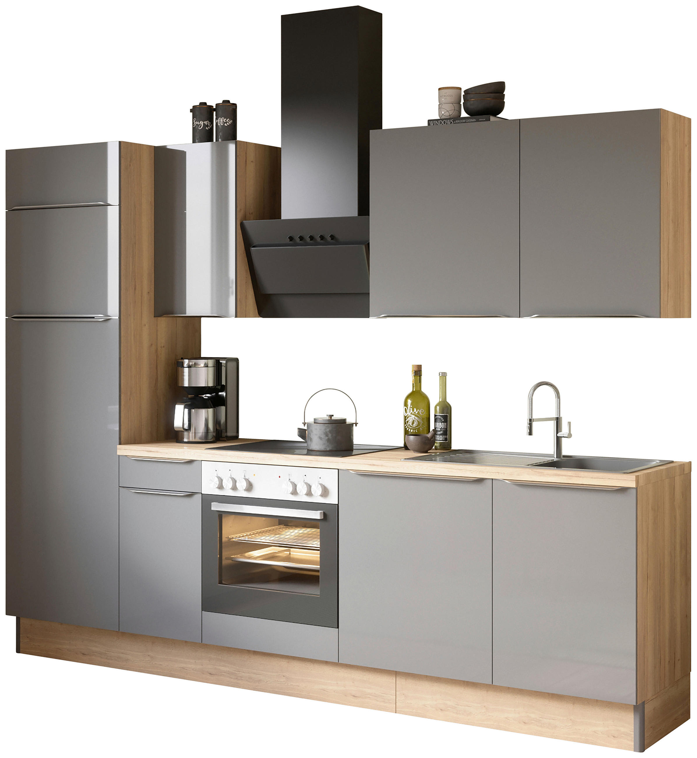 KÜCHENBLOCK 270 cm   in Anthrazit, Eichefarben  - Edelstahlfarben/Eichefarben, Basics, Holzwerkstoff/Metall (270cm) - Optifit