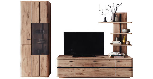WOHNWAND in Anthrazit, Eichefarben 285/208/50 cm - Eichefarben/Anthrazit, KONVENTIONELL, Glas/Holzwerkstoff (285/208/50cm) - Cantus