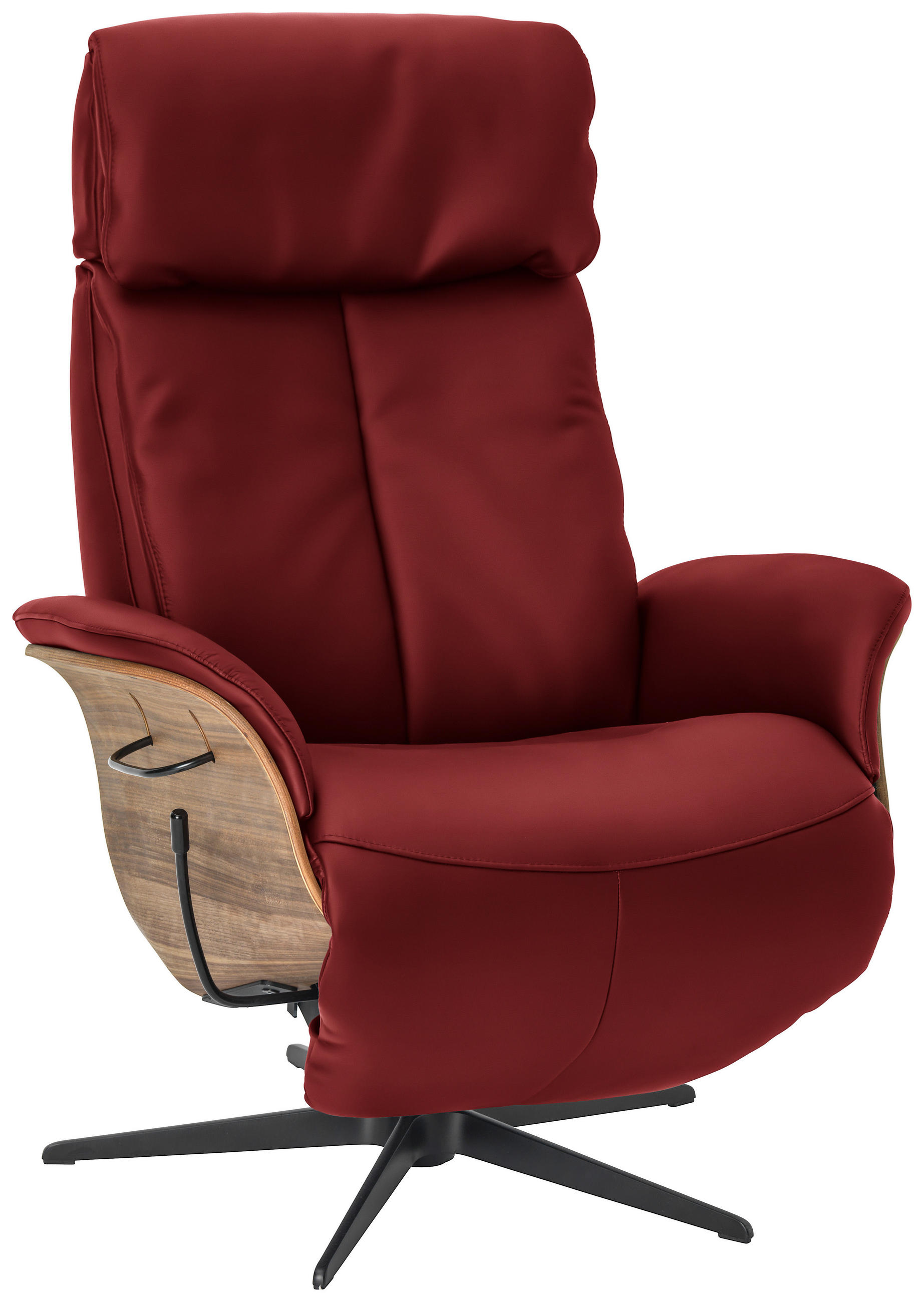 RELAXSESSEL in Leder Rot  - Rot/Nussbaumfarben, Design, Leder/Holz (78/104-113/84cm) - Welnova
