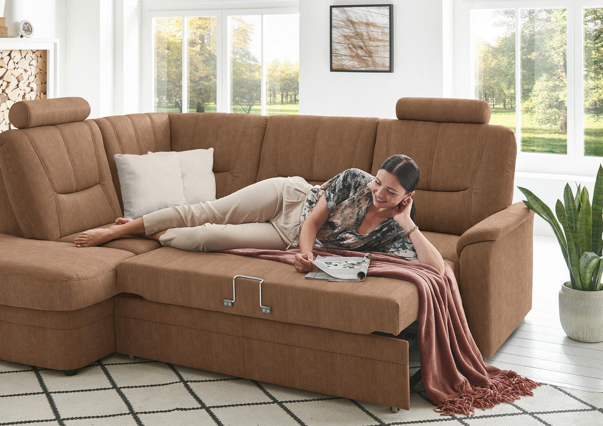 ECKSOFA Chenille Rostfarben  - Rostfarben/Schwarz, Konventionell, Kunststoff/Textil (185/235cm) - Beldomo Comfort