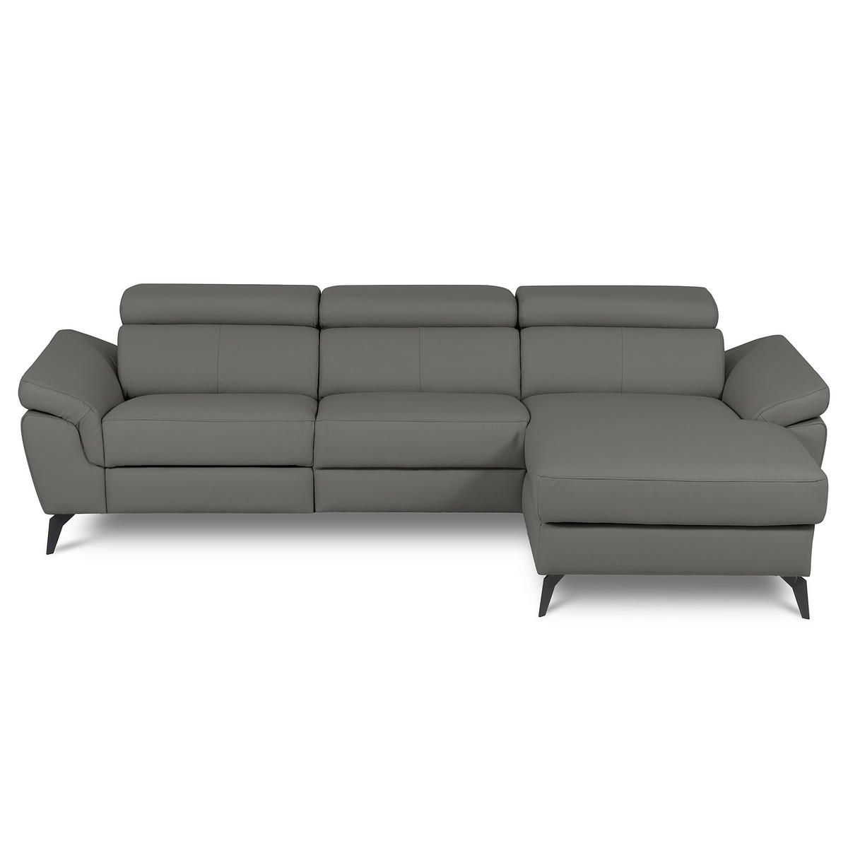 ECKSOFA SONO in Lederlook Echtleder Anthrazit Armteilverstellung, Kopfteilverstellung  252/179 cm  - Anthrazit/Schwarz, Design, Leder/Textil (252/179cm) - Livetastic