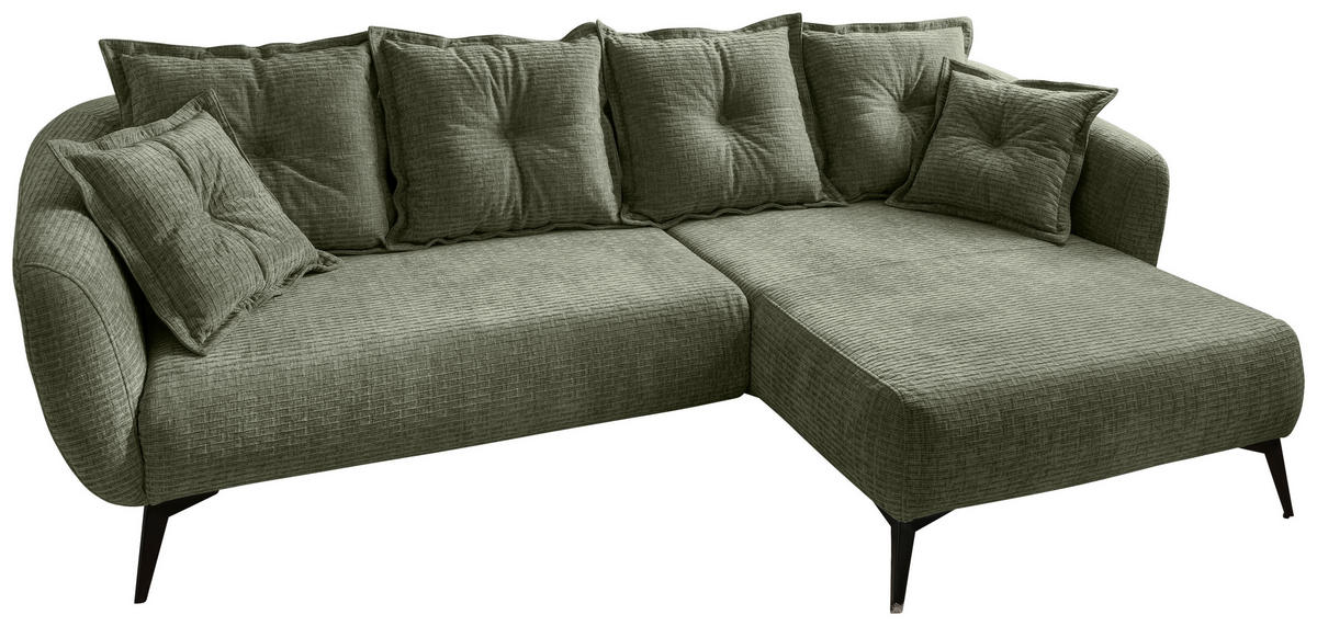 ECKSOFA in Mikrofaser Olivgrün  - Schwarz/Olivgrün, Modern, Textil/Metall (277/162cm) - Livetastic