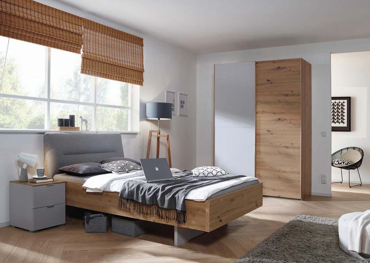 JUGENDZIMMER Eichefarben, Hellgrau  - Eichefarben/Hellgrau, Design, Holzwerkstoff/Textil (120/200cm) - Stylife