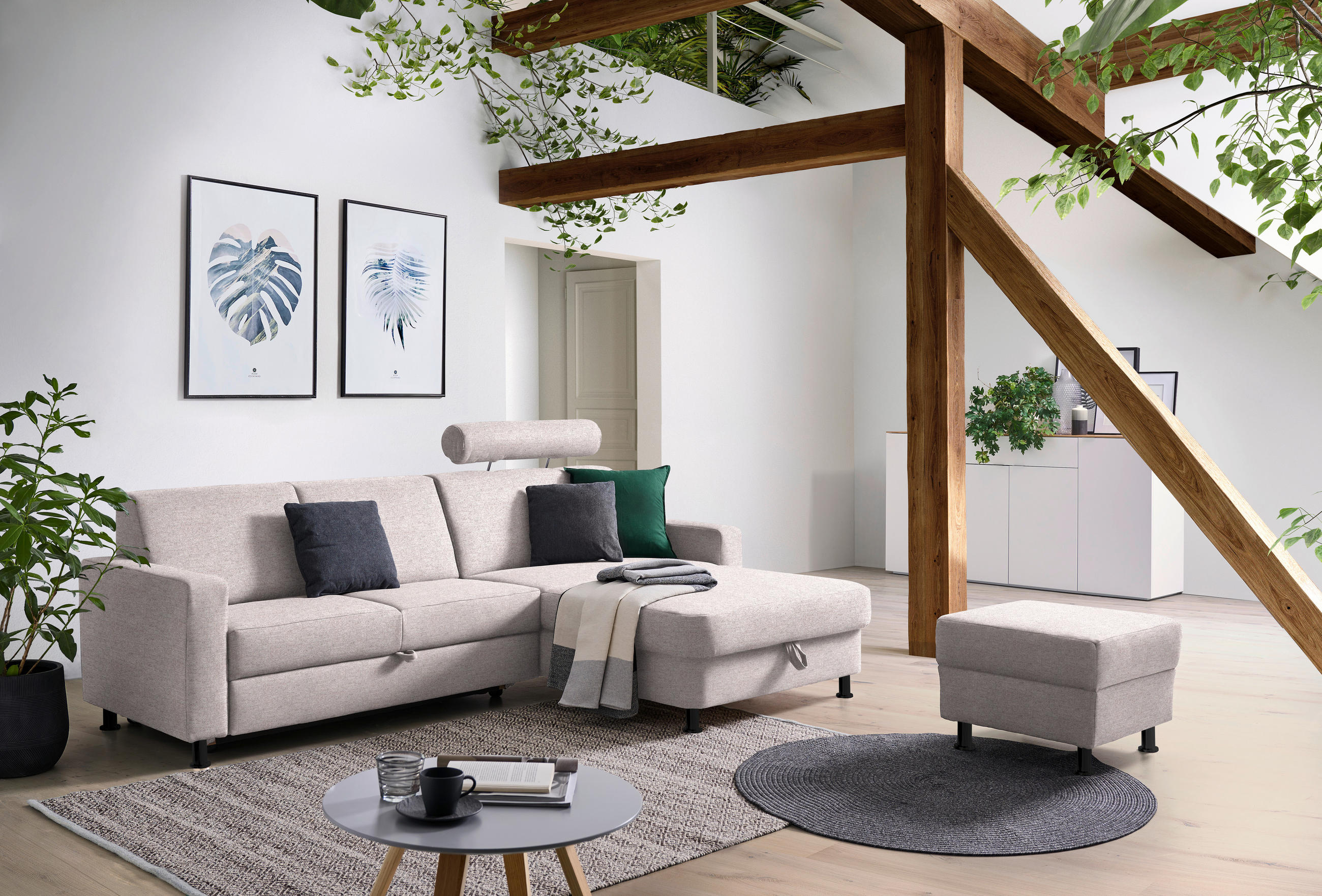 ECKSOFA in Webstoff Hellrosa  257/165 cm  - Hellrosa/Schwarz, Design, Kunststoff/Textil (257/165cm) - Xora
