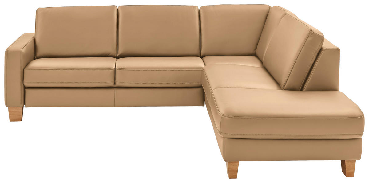 ECKSOFA in Echtleder Honig  - Eiche Bianco/Honig, Natur, Leder/Holz (257/235cm) - Valdera