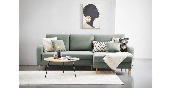 ECKSOFA in Flachgewebe Salbeigrün - Salbeigrün/Eiche Wotan, KONVENTIONELL, Holz/Textil (255/157cm) - Carryhome