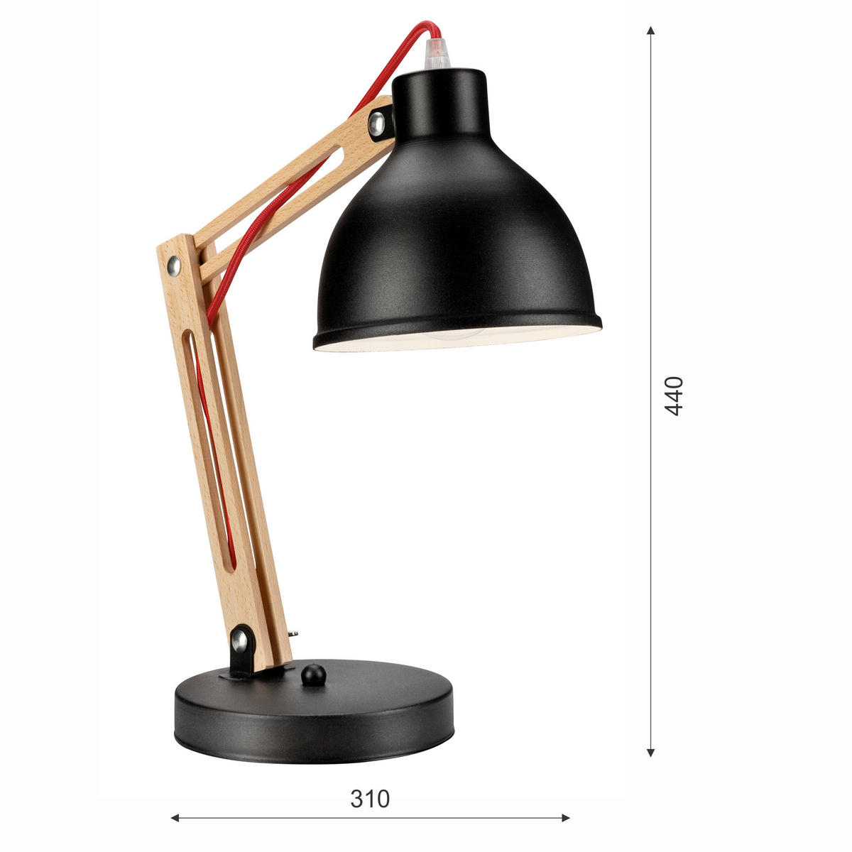 TISCHLEUCHTE Marcello 31/44 cm  - Buchefarben/Schwarz, Design, Holz/Metall (31/44cm)