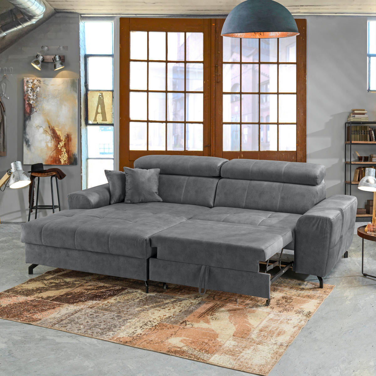 SAROKKANAPÉ textil szürke  - fekete/szürke, Design, textil/fém (181/267cm) - Carryhome