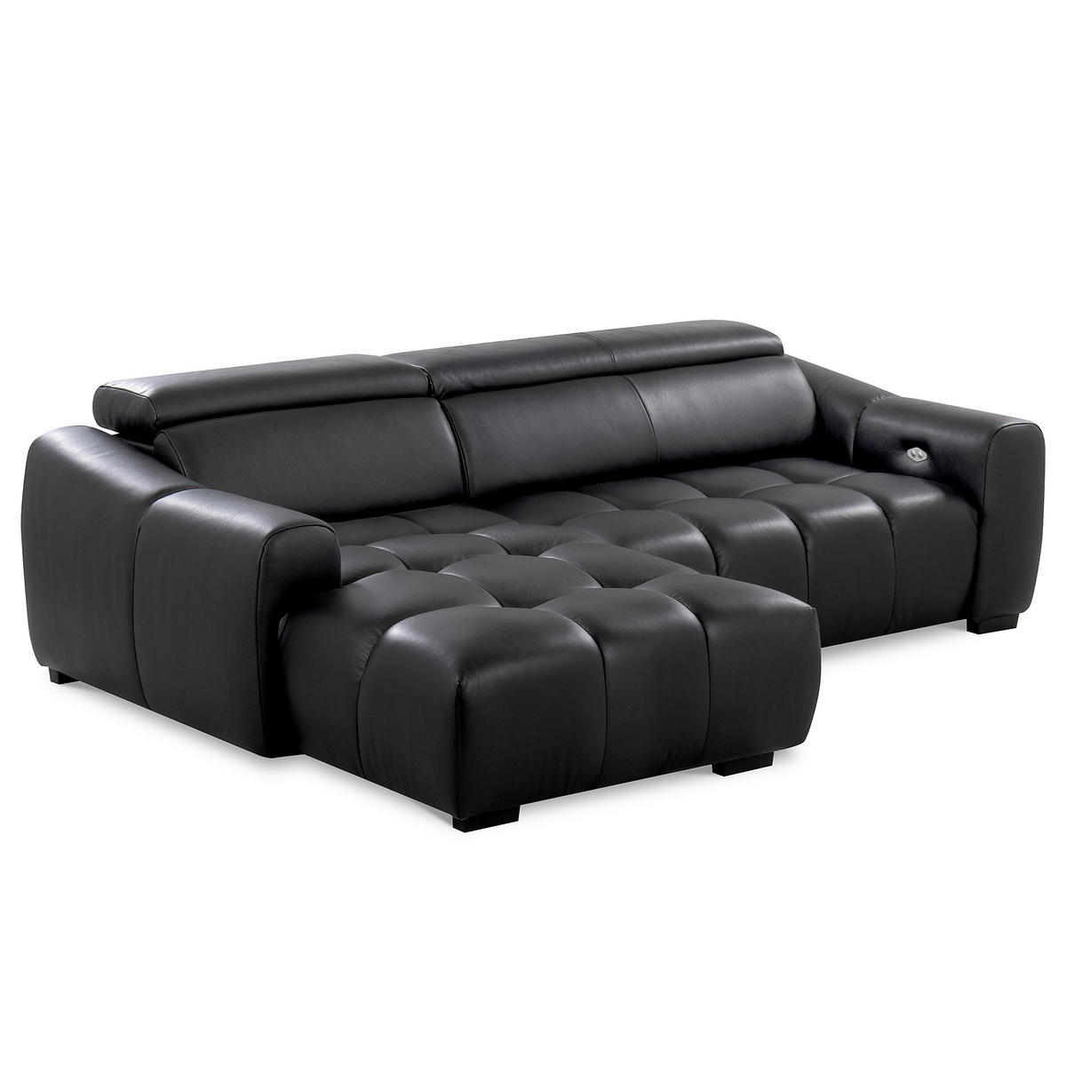 ECKSOFA AVEIRO Schwarz Echtleder Bettkasten, Kopfteilverstellung, Sitzvorzug  - Schwarz, Design, Leder/Kunststoff (177/274cm) - Livetastic