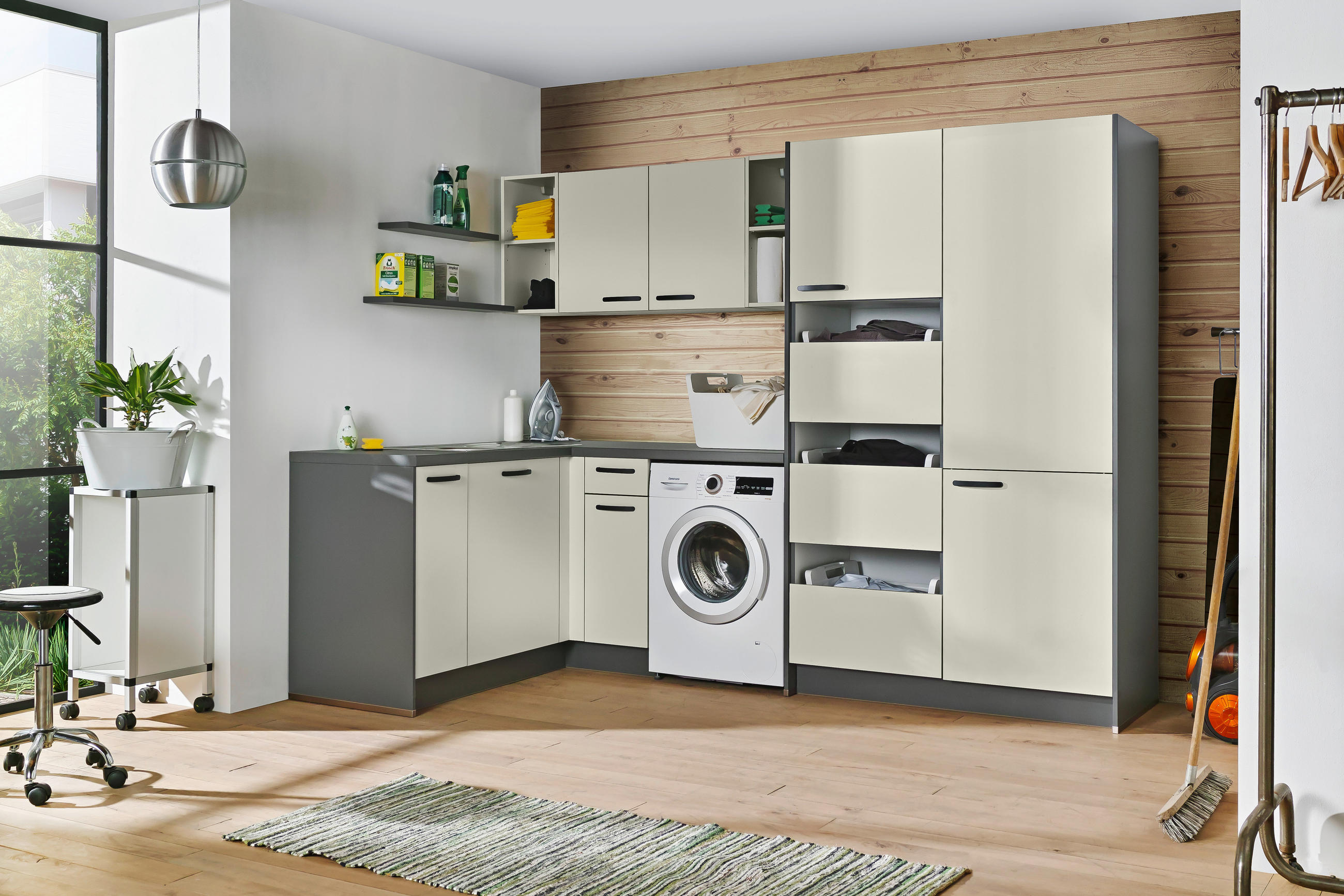 HAUSWIRTSCHAFTSRAUM  in Anthrazit, Hellgrau  - Anthrazit/Hellgrau, Basics, Holzwerkstoff (160/280cm) - Welnova