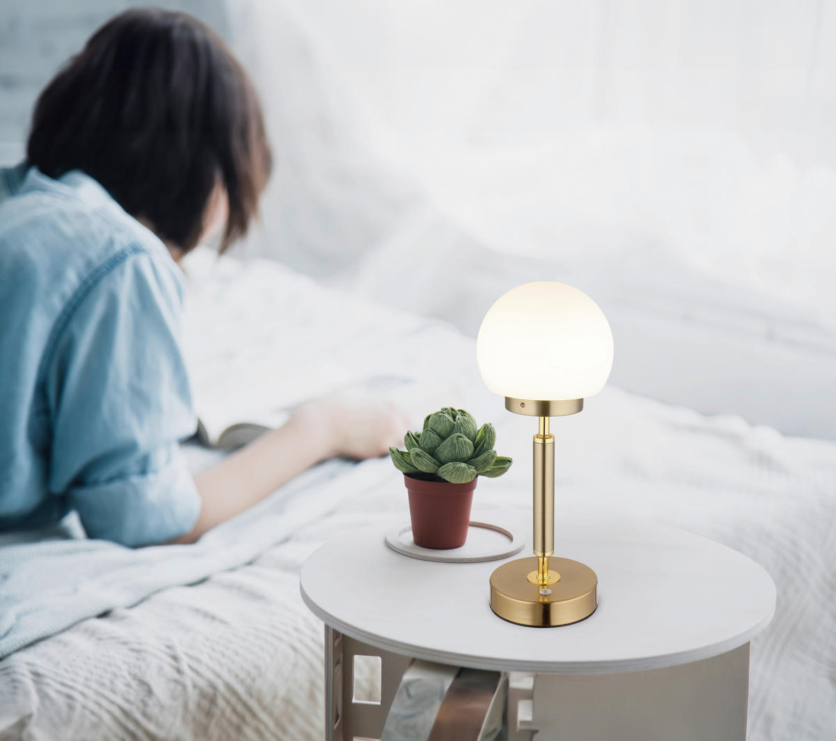 STOLNÍ LED LAMPA, dotykový stmívač, 11,5/28,5 cm  - černá/opál, Konvenční, kov/plast (11,5/28,5cm) - Globo