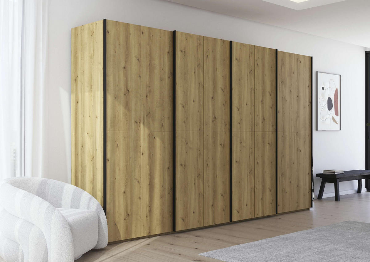 SCHWEBETÜRENSCHRANK 360/223/68 cm 4-türig Eichefarben  - Eichefarben/Schwarz, Design, Holz/Holzwerkstoff (360/223/68cm) - Novel