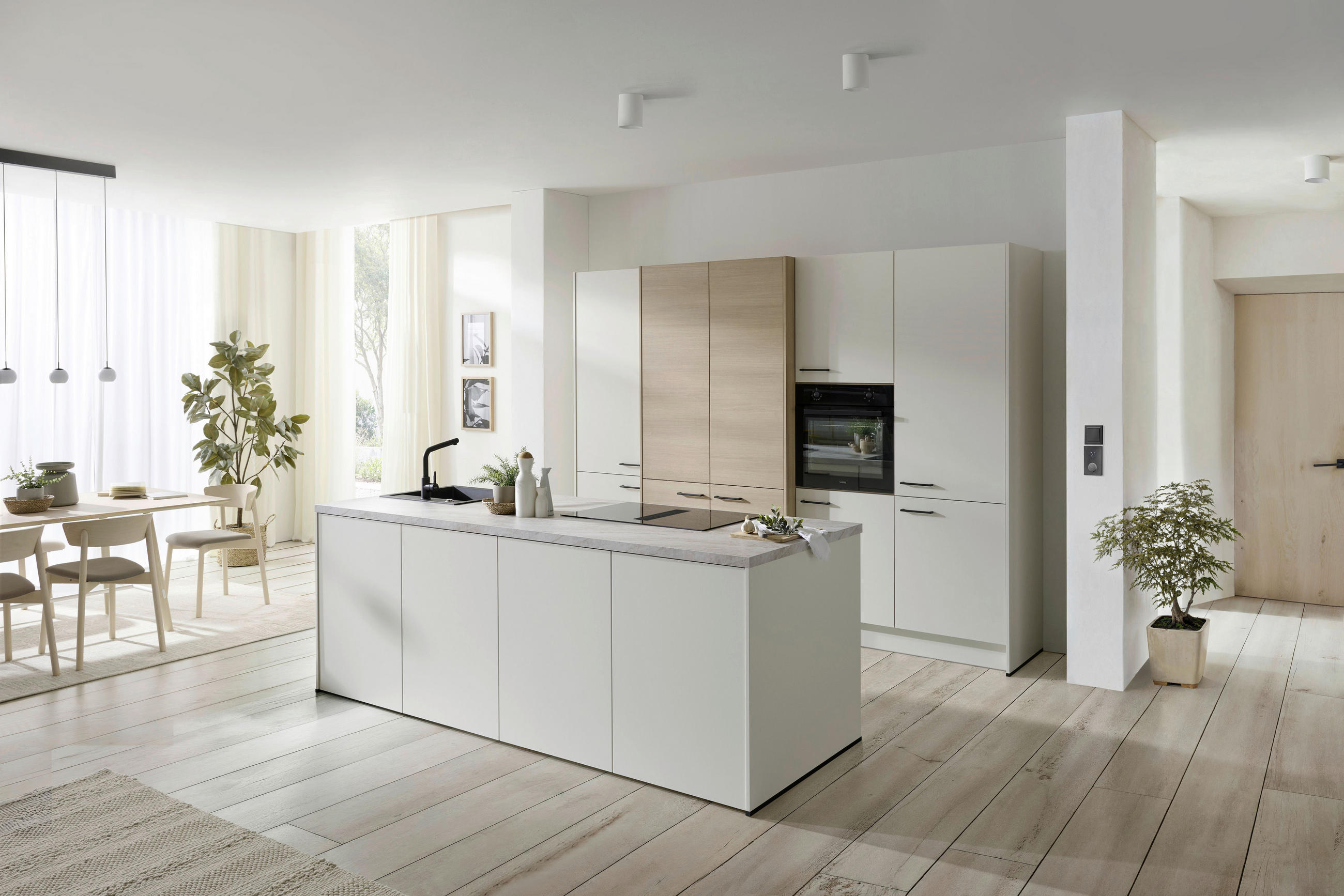 KÜCHENBLOCK VE120 286,4 cm  in Weiß, Eichefarben  - Eichefarben/Beige, Basics, Holzwerkstoff/Metall (286,4cm) - Venda