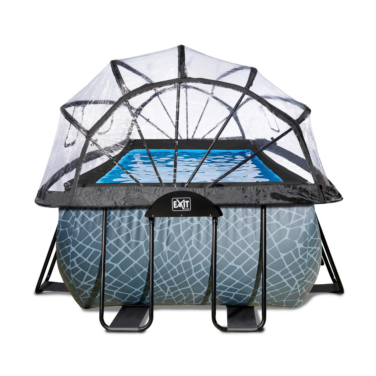 POOL-SET STONE 400/200/122 cm  - Schwarz, KONVENTIONELL, Metall (400/200/122cm) - EXIT Toys