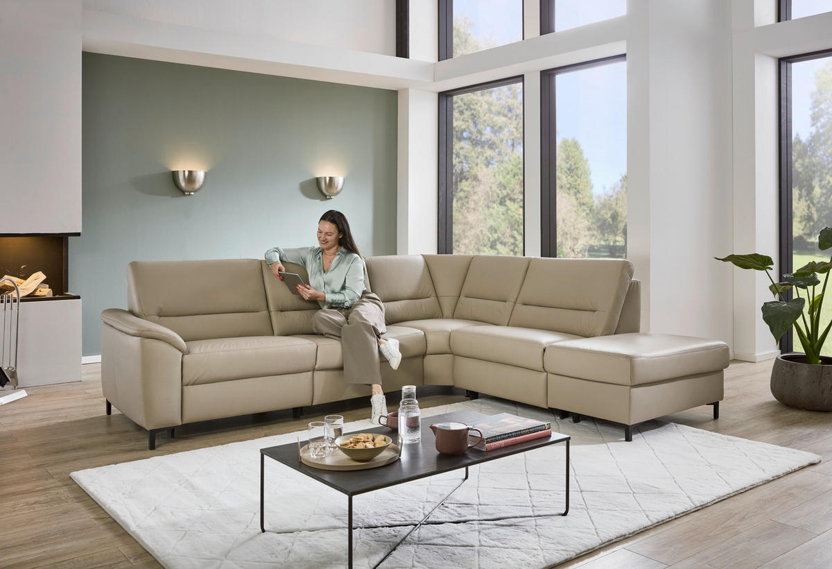 ECKSOFA in Echtleder Perlmutt  - Perlmutt/Schwarz, Konventionell, Leder/Metall (290/247cm) - Beldomo Premium