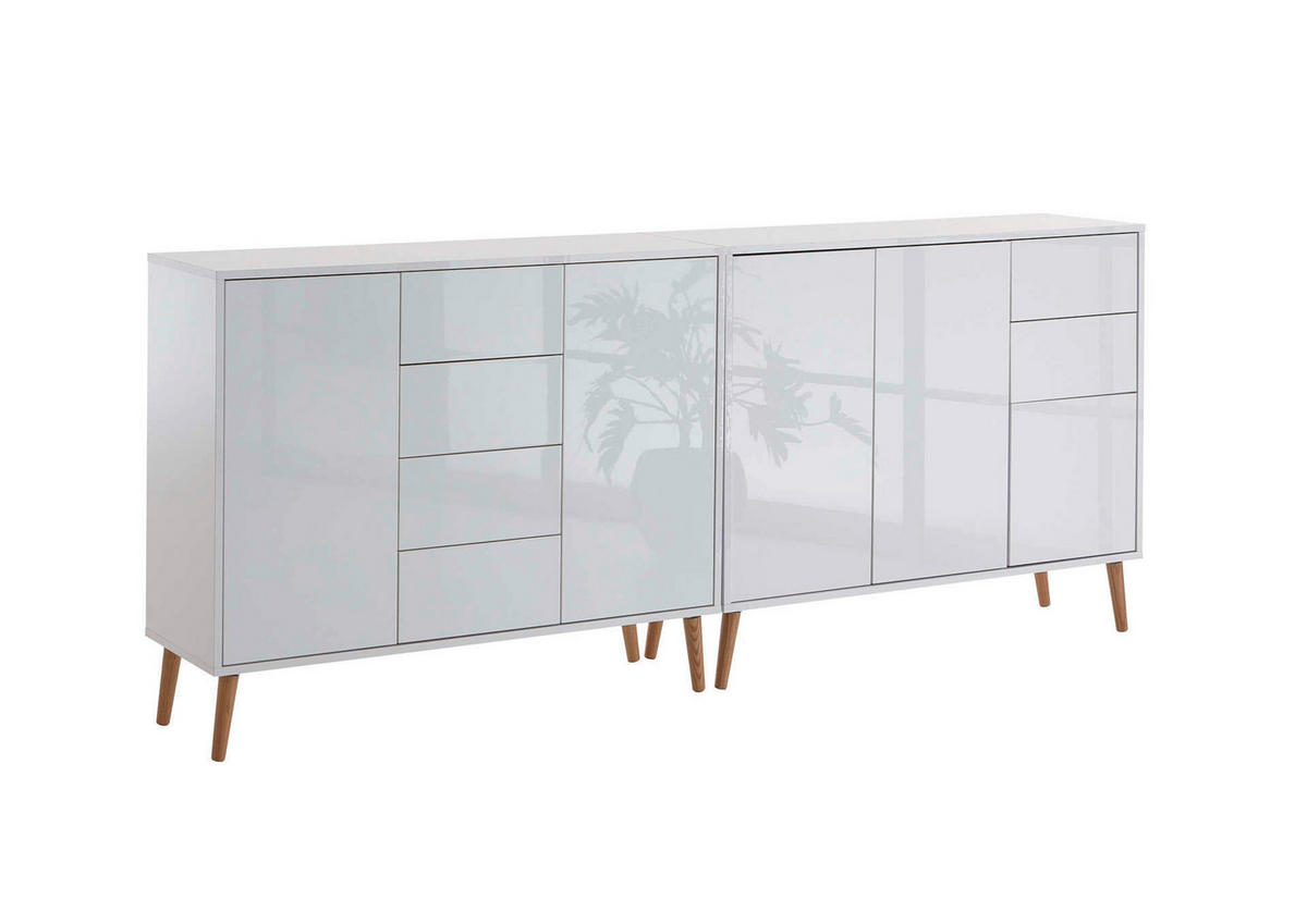 SIDEBOARD Mailand Set 13 + HF  in 211/86/33 cm  - Weiß Hochglanz/Weiß, MODERN, Holz/Holzwerkstoff (211/86/33cm) - MID.YOU