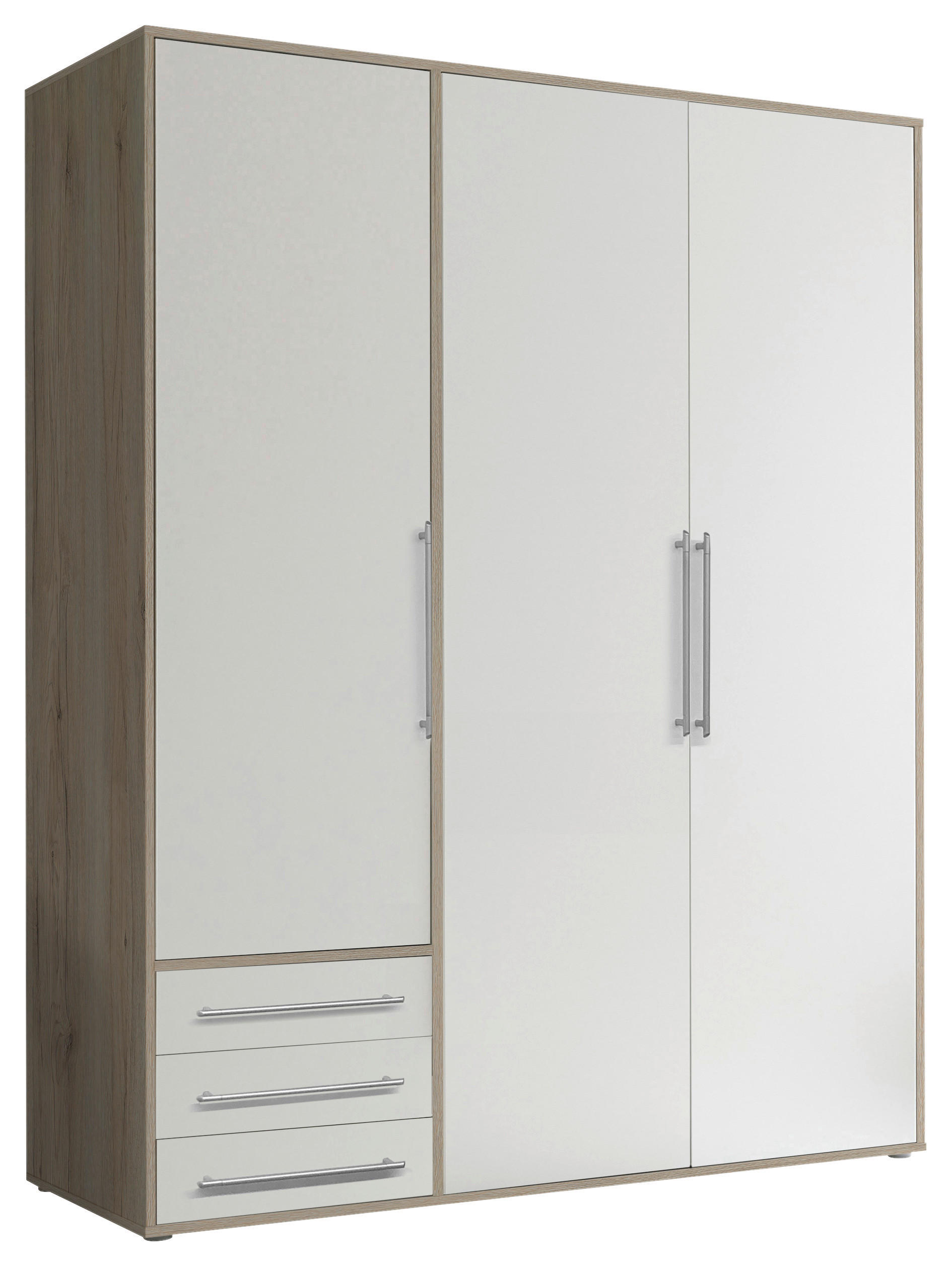 DREHTÜRENSCHRANK Weiss, Eiche San Remo  - Weiss/Silberfarben, Modern, Holzwerkstoff/Kunststoff (155/194/58cm) - Livetastic