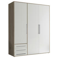 DREHTÜRENSCHRANK 155/194/58 cm,  in Weiß, Eiche San Remo, 3-türig  - Silberfarben/Weiß, MODERN, Holzwerkstoff/Kunststoff (155/194/58cm) - Livetastic