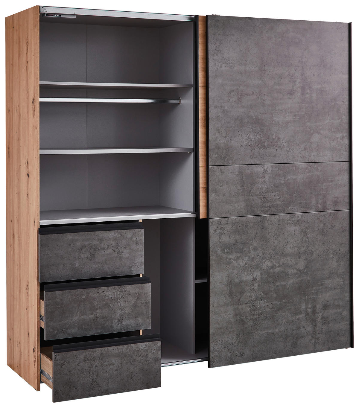 OMARA Z DRSNIMI VRATI, temno siva, hrast artisan  - temno siva/črna, Konvencionalno, kovina/umetna masa (170/200/61cm) - Carryhome