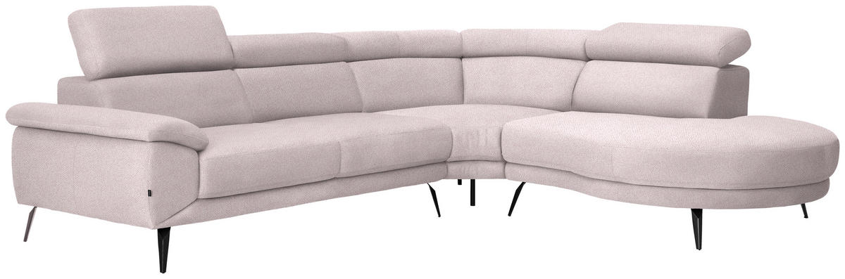 ECKSOFA Hellrosa Velours  - Hellrosa/Schwarz, Design, Textil/Metall (299/264cm) - Novel