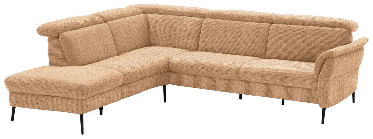ECKSOFA in Struktur Cognac  - Cognac/Schwarz, Modern, Textil/Metall (235/275cm) - Cantus