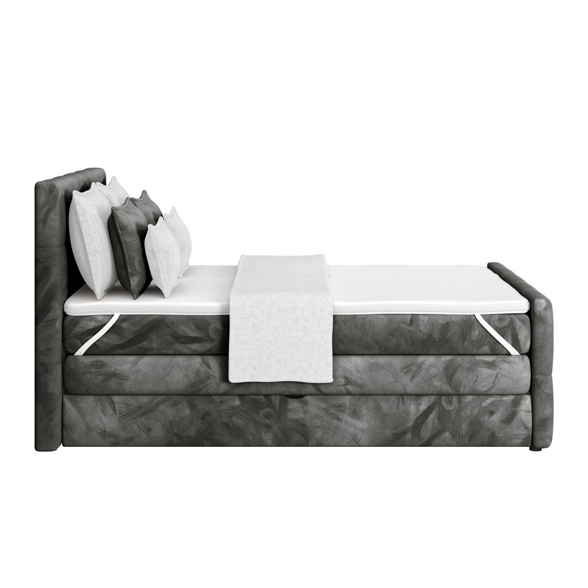 BOXSPRINGBETT 140/200 cm,  in Anthrazit, gepolstertes Kopfteil, Bettkasten, Topper, Matratzen, H3 + H3 = fest  - Anthrazit, KONVENTIONELL, Holz/Holzwerkstoff (140/200cm) - Luca Bessoni