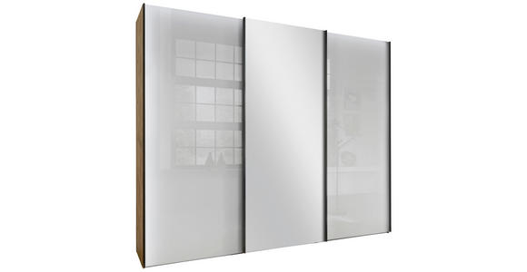 SCHWEBETÜRENSCHRANK  in Weiß, Eiche Bianco  - Schieferfarben/Eiche Bianco, KONVENTIONELL, Glas/Holzwerkstoff (250/236/67cm) - Dieter Knoll