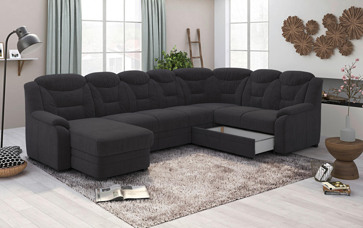 WOHNLANDSCHAFT  in Chenille Schwarz  - Schwarz, Basics, Kunststoff/Textil (162/330/211cm) - MID.YOU