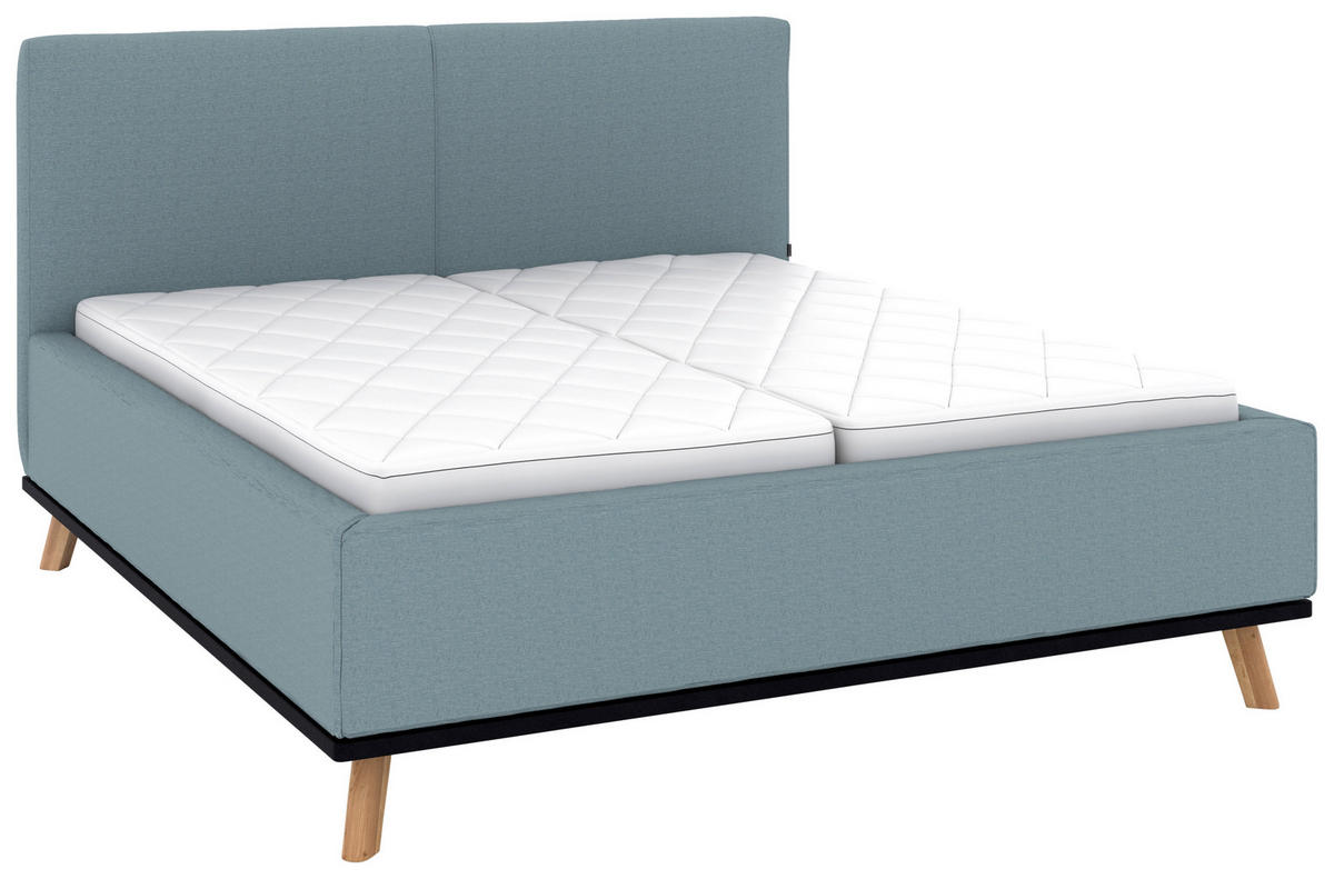 POLSTERBETT 180/200 cm,  in Blau, Matratze, Lattenrost, Bettkasten, H2 + H3 = mittel + fest  - Blau/Eichefarben, Design, Holz/Textil (180/200cm) - Musterring