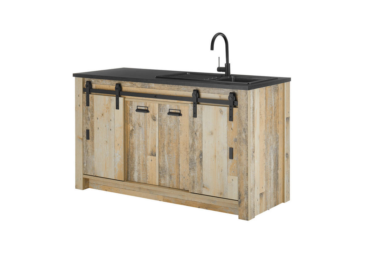 SPÜLENUNTERSCHRANK 161/93/64 cm  in Anthrazit, Naturfarben  - Anthrazit/Schwarz, Trend, Holzwerkstoff/Metall (161/93/64cm) - MID.YOU