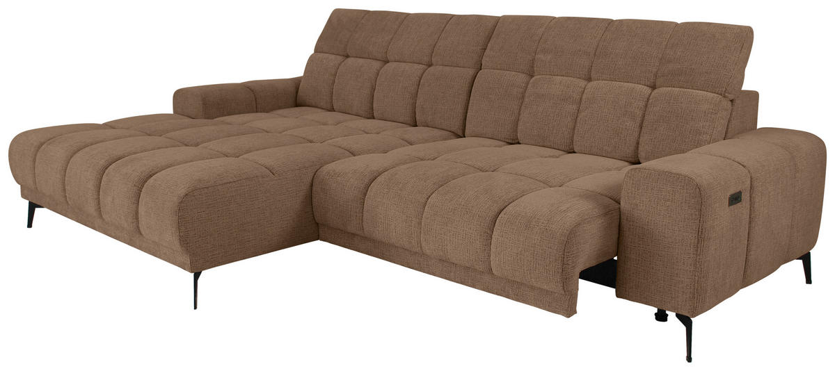 ECKSOFA inkl.Funktionen Hellbraun Chenille  - Hellbraun/Schwarz, MODERN, Textil/Metall (195/300cm) - Xora