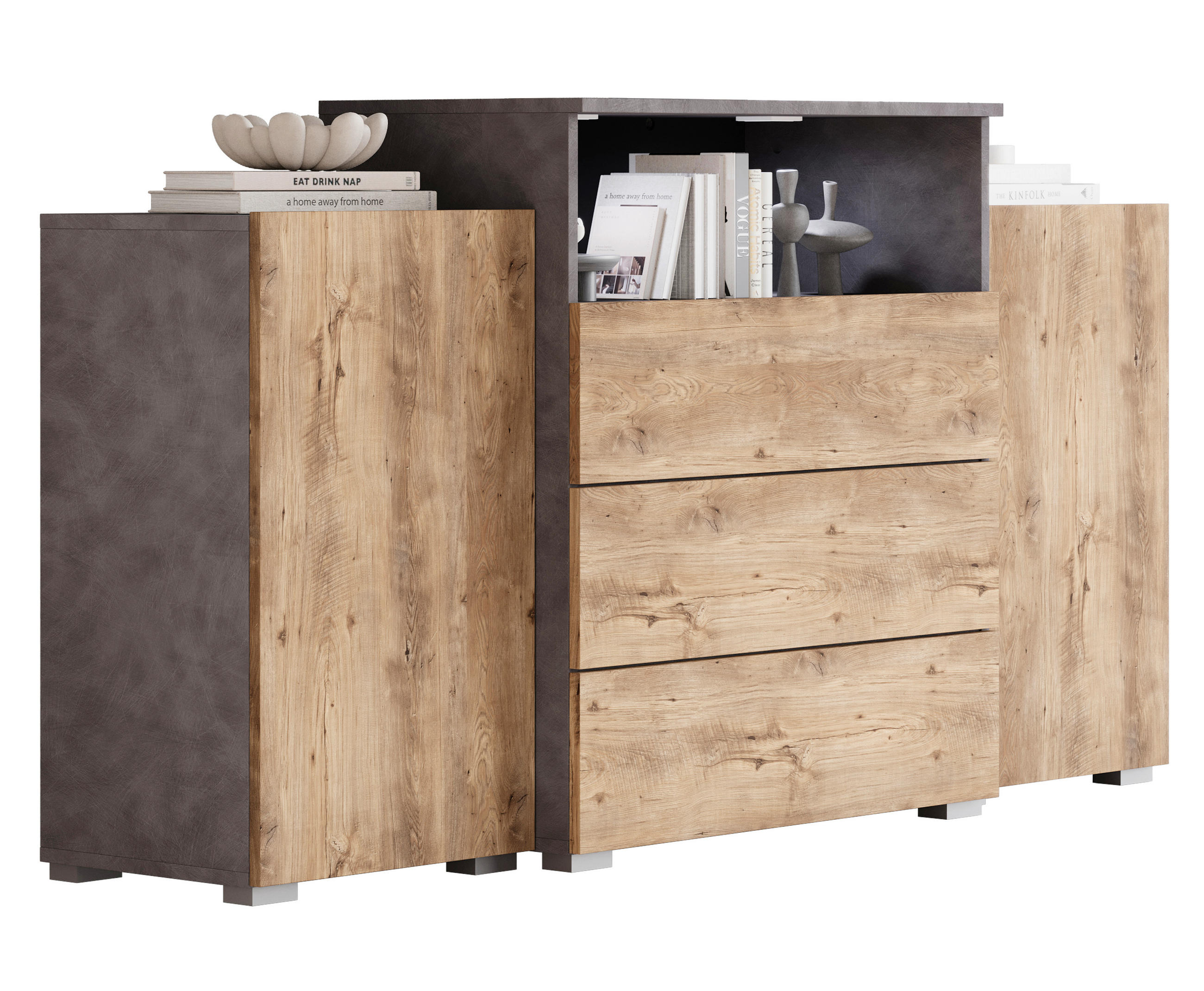 P & B Sideboard Anthrazit, Kastanieneiche 150x80.7x39 cm