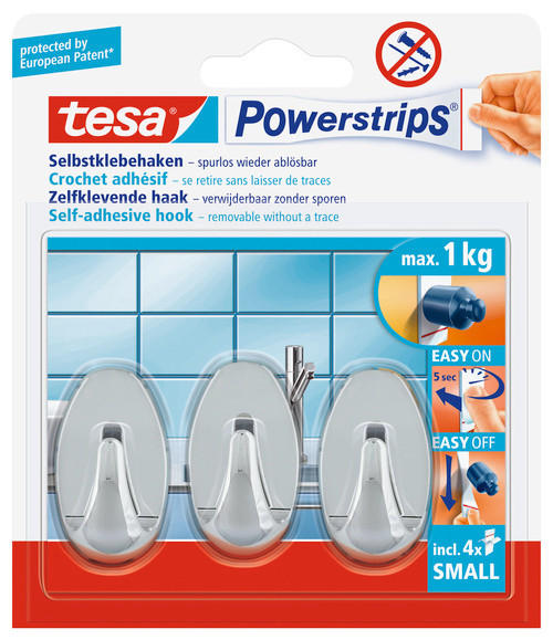 Klebehaken Powerstrips Chrom Oval, 3er-Set