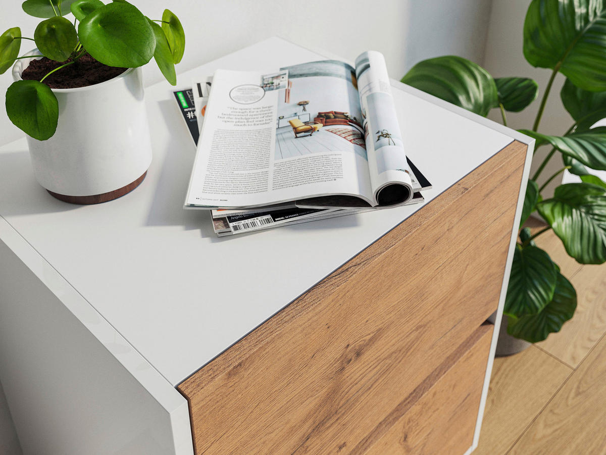 NACHTTISCH 51,2/65/42 cm  in Weiß, Eichefarben  - Eichefarben/Schwarz, Basics, Holzwerkstoff/Metall (51,2/65/42cm) - MID.YOU