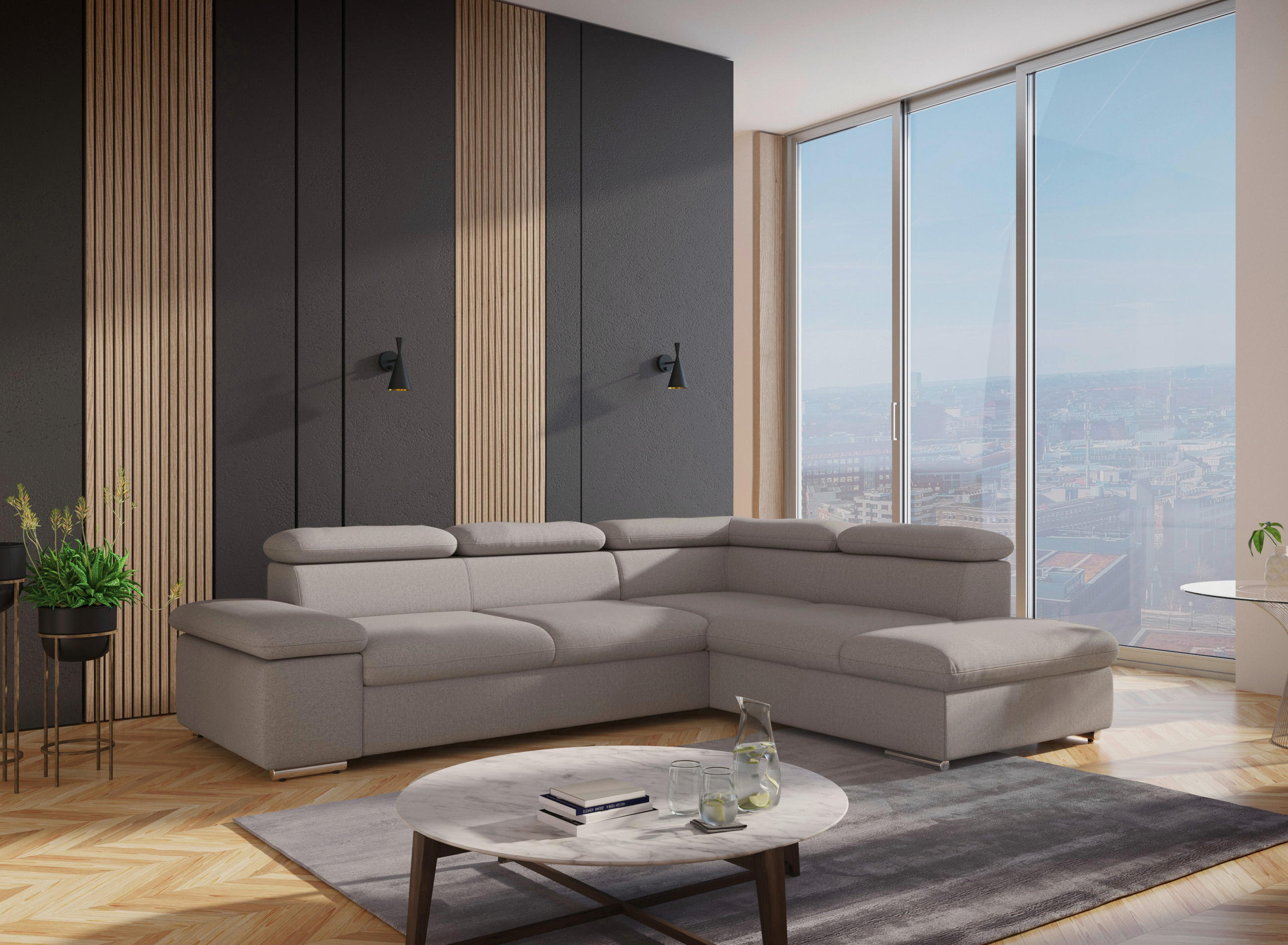 ECKSOFA in Flachgewebe Graubraun  - Graubraun, Modern, Textil/Metall (274/228cm) - Sit & More