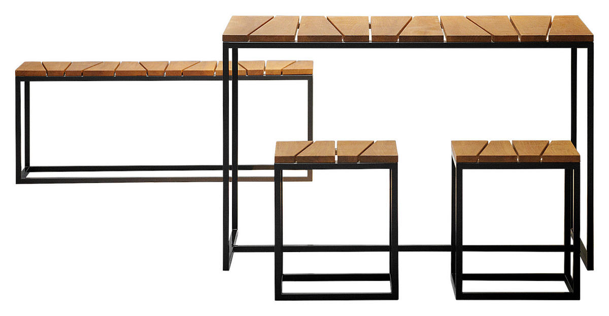 GARTENSET 4-teilig Robiniemassiv Stahl 4-teilig  - Robinienfarben/Schwarz, KONVENTIONELL, Holz/Metall - Jan Kurtz