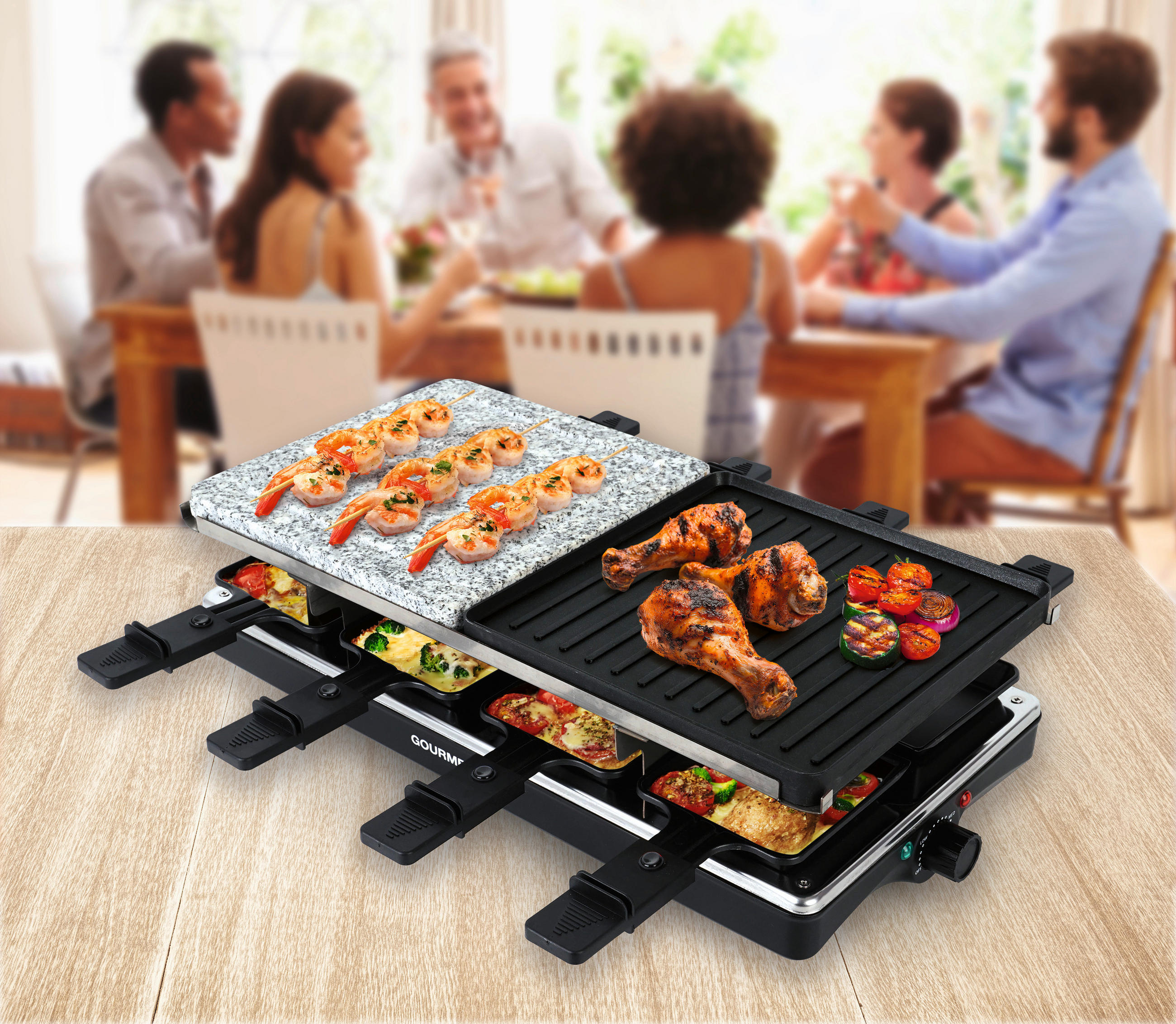 RACLETTE-GRILL GOURMETmaxx  - Silberfarben/Schwarz, Basics, Kunststoff/Stein (42/23/13cm)