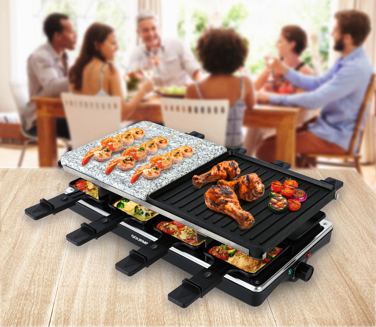 RACLETTE-GRILL GOURMETmaxx  - Silberfarben/Schwarz, Basics, Kunststoff/Stein (42/23/13cm)