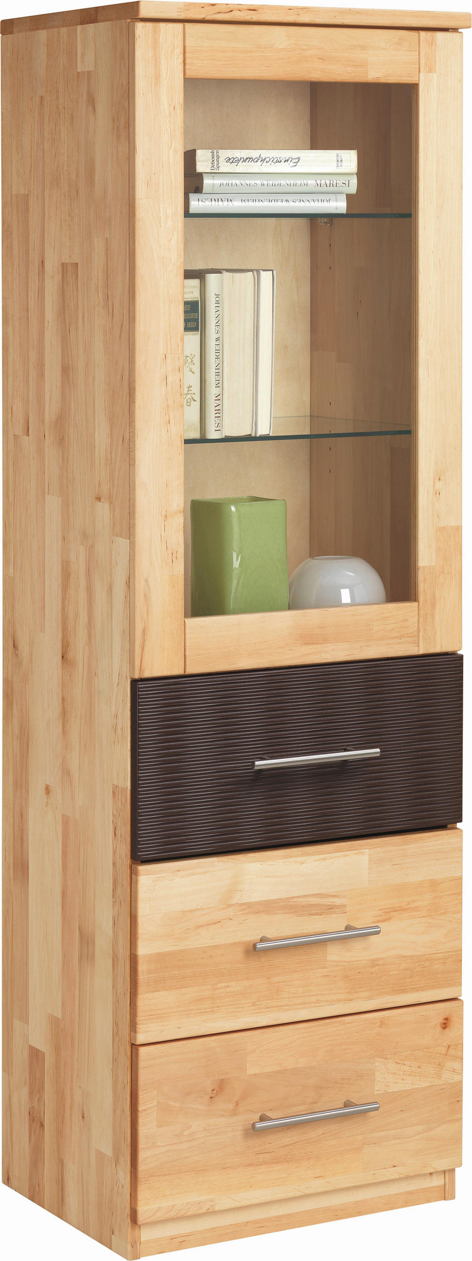 VITRINE  in vollmassiv Erle Braun, Erlefarben  - Chromfarben/Erlefarben, Natur, Glas/Holz (50/160/41cm) - Linea Natura