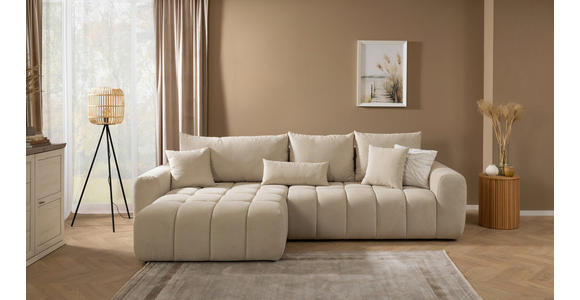 ECKSOFA in Velours Creme 168/298 cm - Creme/Schwarz, KONVENTIONELL, Kunststoff/Textil (168/298cm) - Carryhome