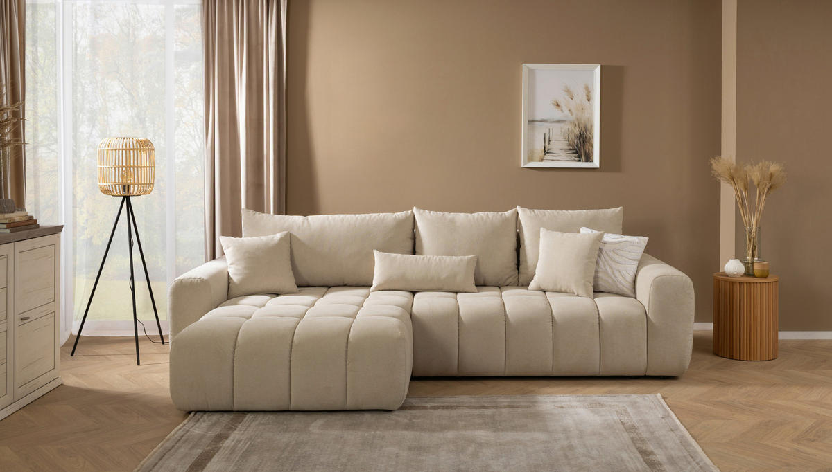 ECKSOFA in Velours Creme  - Creme/Schwarz, Konventionell, Kunststoff/Textil (168/298cm) - Carryhome