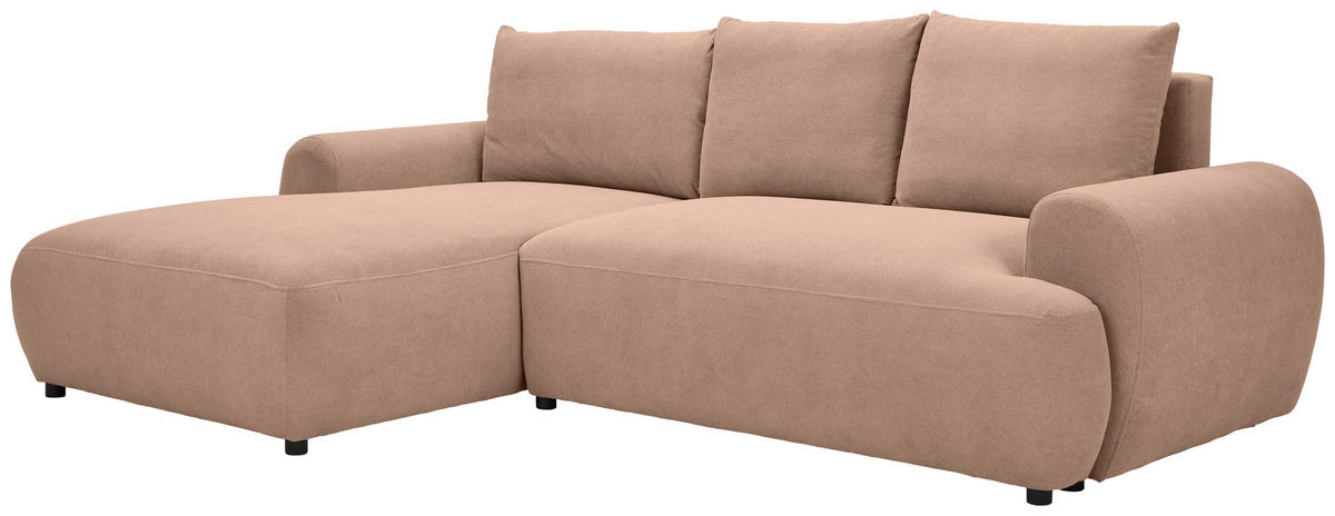 ECKSOFA in Webstoff Altrosa  - Schwarz/Altrosa, Modern, Kunststoff/Textil (175/265cm) - MID.YOU