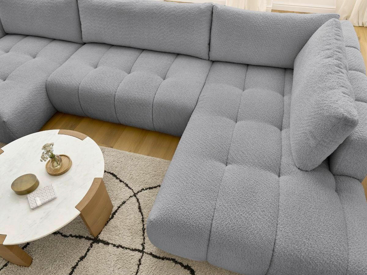 WOHNLANDSCHAFT  FUJI  Dunkelgrau Bouclé  - Dunkelgrau/Schwarz, MODERN, Kunststoff/Textil (160/377/204cm)